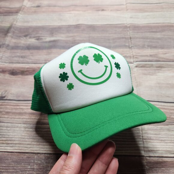 ⭐️ Green Happy Face Saint Patricks Day Trucker Hat - Picture 2 of 6